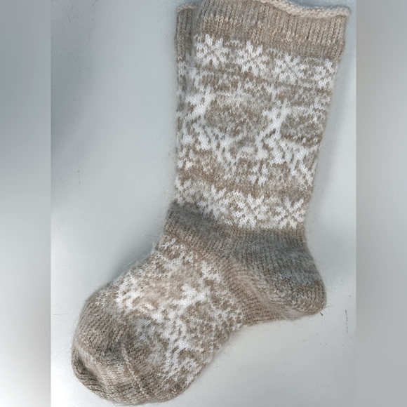Accessories - Wool Blend Cozy Knit Nordic Patterned Socks Tan and White size 39-40